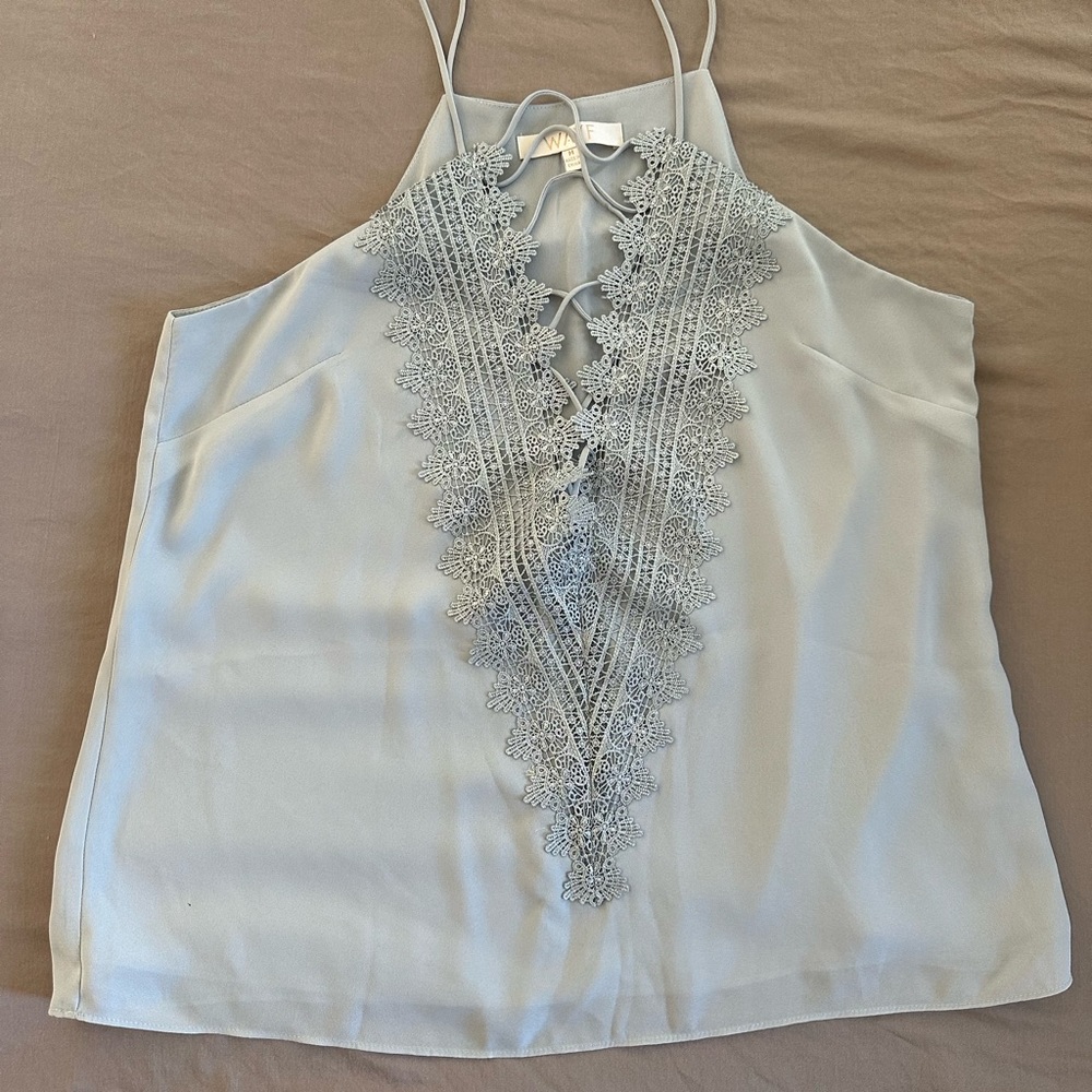 Pastel Blue Criss Cross Lace top Size M